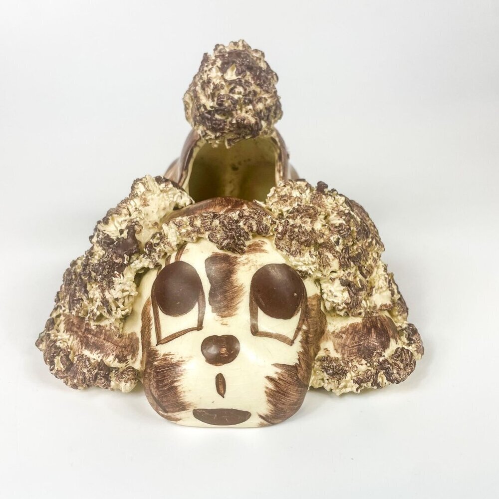 Ceramic Spaghetti Poodle Dog Puppy Figurine Planter Textured  Mid-Century